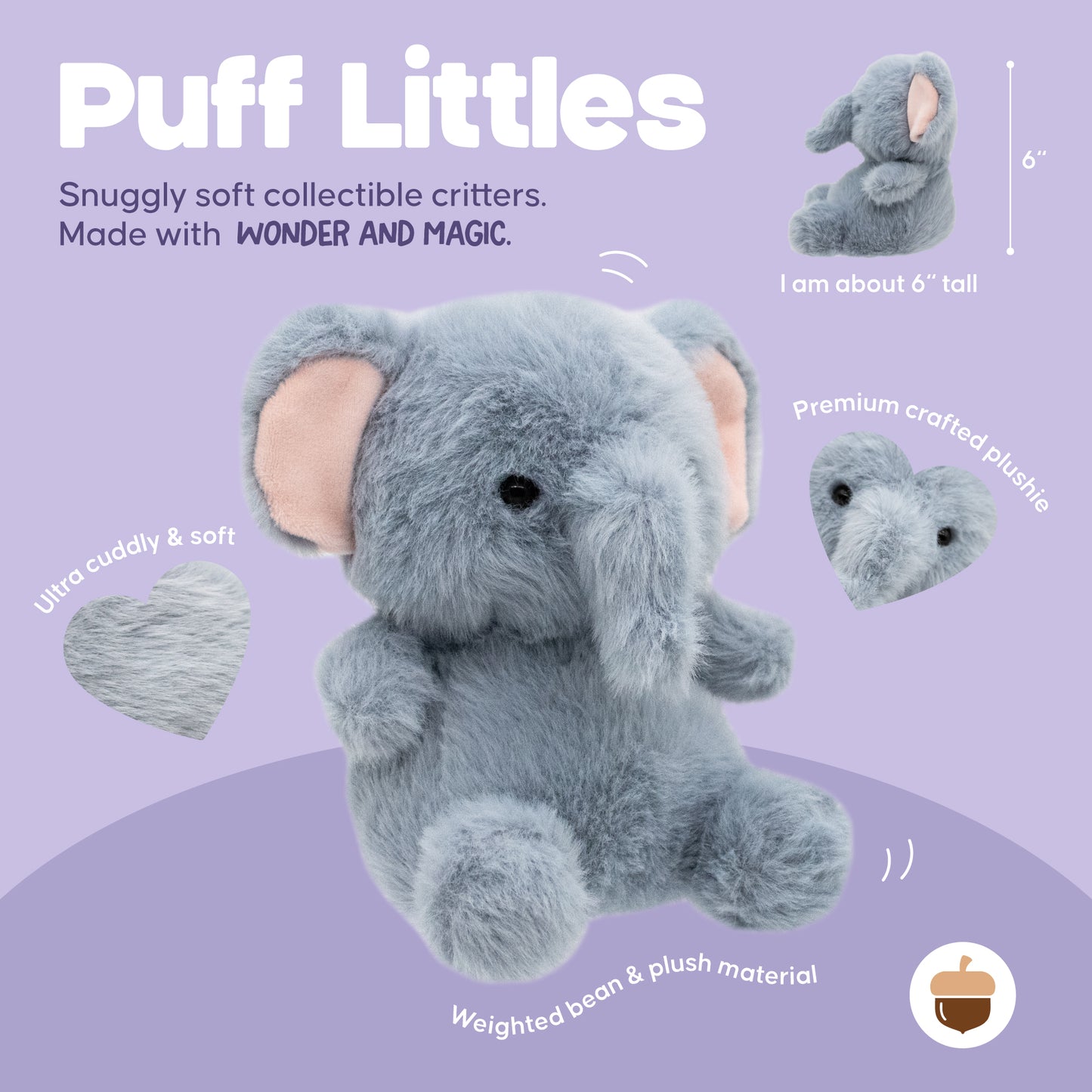 Infographic for Puff Little – Elephant highlighting key features.